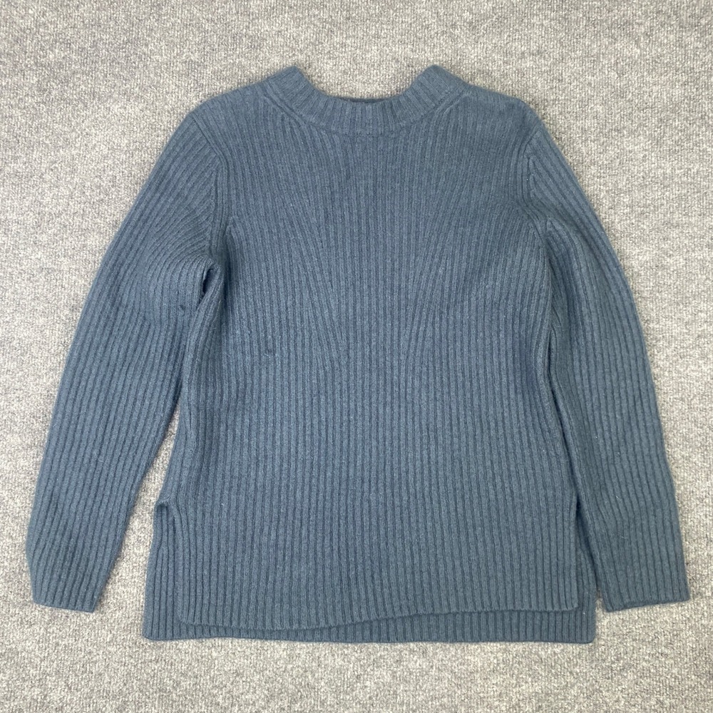 Vince Womens Wool Cashmere Ribbed Crew Neck Sweater Blue Gray M V843778962